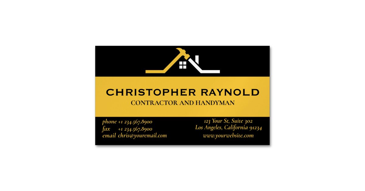 Custom Black and Gold Home Building Construction Business Card Magnet ...