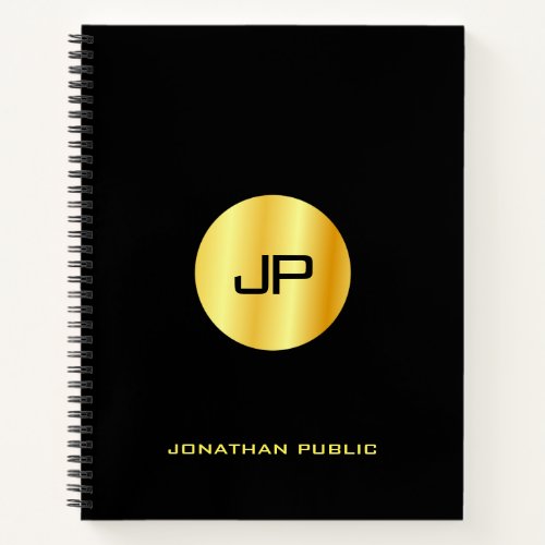 Custom Black And Gold Monogram Elegant Modern Notebook