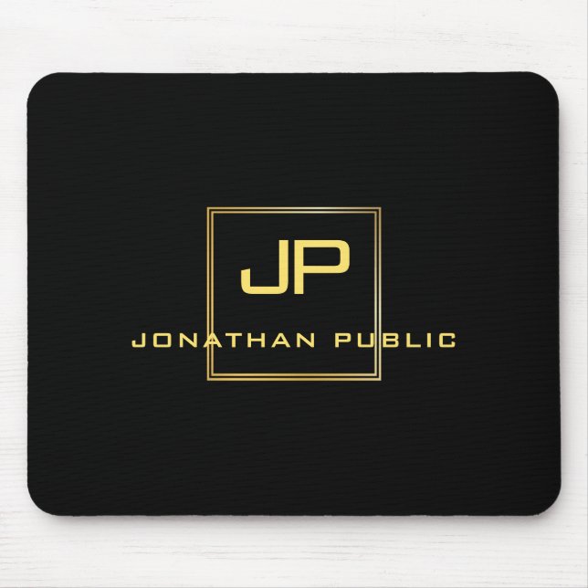 Custom Black And Gold Monogram Template Elegant Mouse Pad (Front)