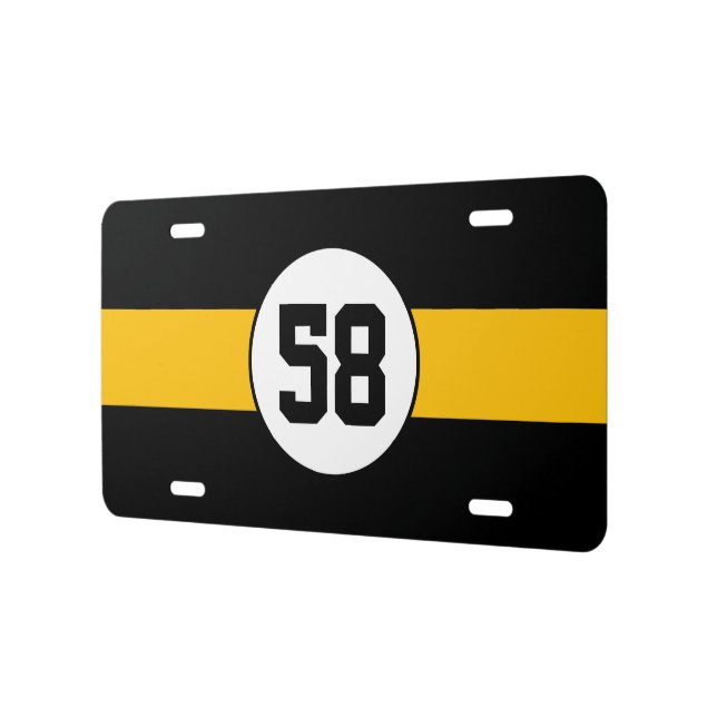 Custom Black and Gold number stripe License Plate (Left)