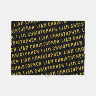 Custom Black and Gold Personalized Baby Name Gift Fleece Blanket