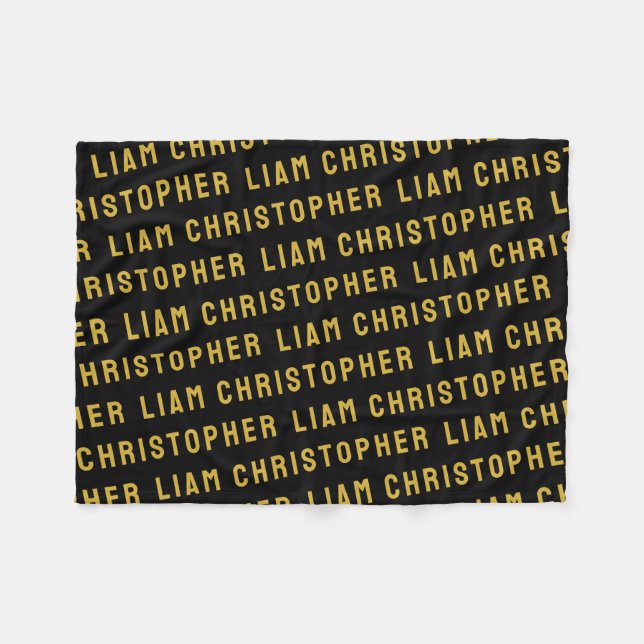Custom Black and Gold Personalized Baby Name Gift Fleece Blanket (Front (Horizontal))