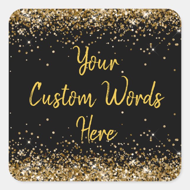 Custom Black and Gold Personalized Birthday Party Square Sticker (Front)