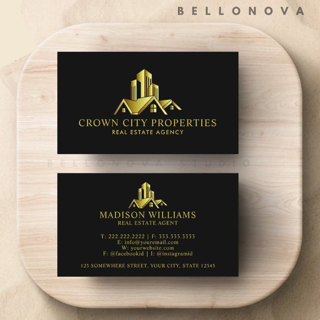 Custom Black And Gold Premium Real Estate Agent Business Card (Custom Black And Gold Premium Real Estate Agent Business Card)