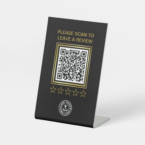 Custom Black And Gold QR Code Business Logo Review Pedestal Sign