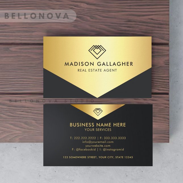 Custom Black And Gold Real Estate Agent Business Card (Custom Black And Gold Real Estate Agent Business Card)