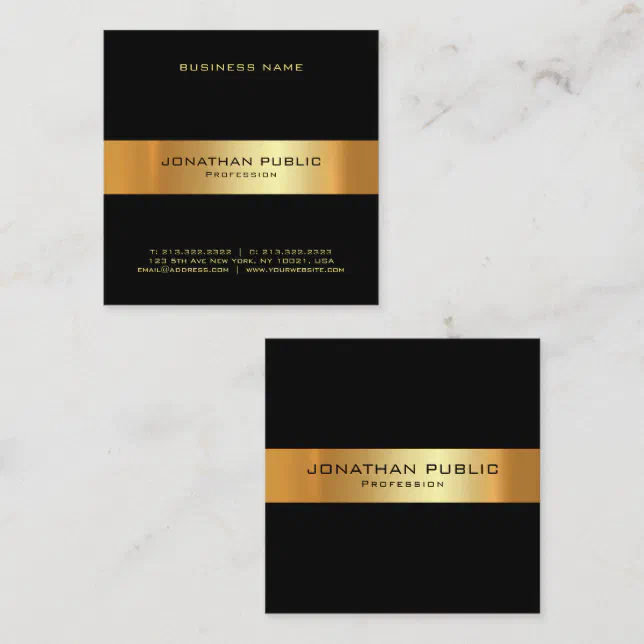 Custom Black And Gold Template Modern Square Business Card | Zazzle