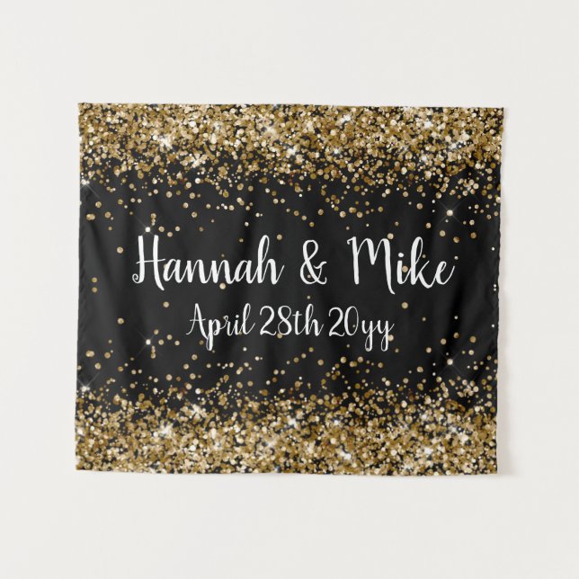 Custom Black and Gold Wedding Backdrop Photo Booth (Front (Horizontal))