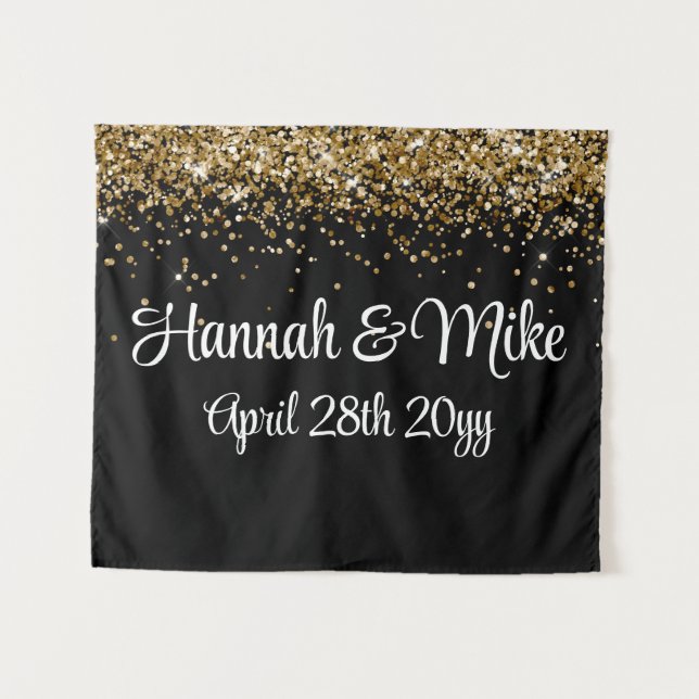 Custom Black and Gold Wedding Backdrop Photo Booth (Front (Horizontal))