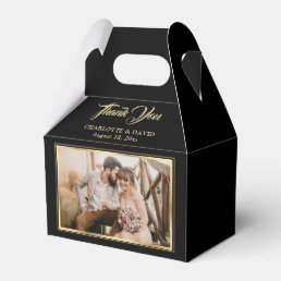 Custom Black and Gold Wedding Photo Thank You Favor Boxes
