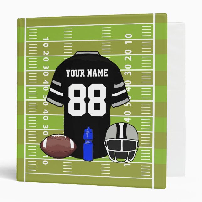 Custom Black and Gray Football Jersey on Field 3 Ring Binder (Front/Inside)