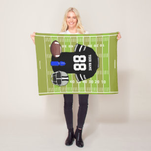Custom Black and Gray Football Jersey on Field Fleece Blanket