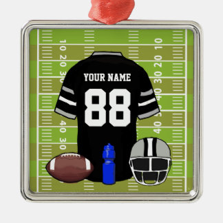 Custom Black and Gray Football Jersey on Field Metal Ornament