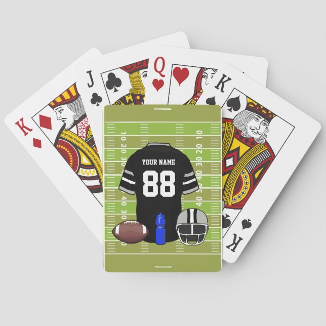 Custom Black and Gray Football Jersey on Field Poker Cards (Back)