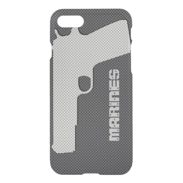 Custom Black and Grey Carbon Fiber Marines Gun Uncommon iPhone Case (Back)