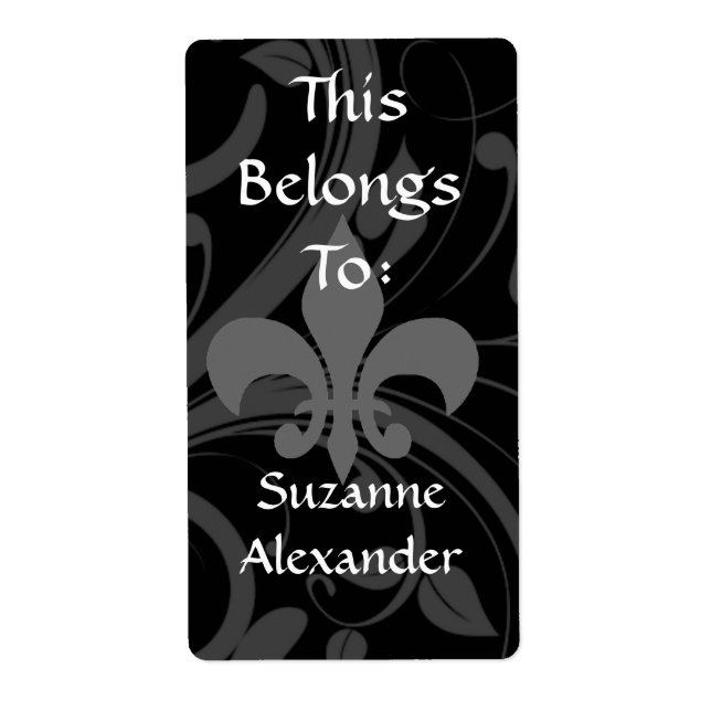 Custom Black and Grey Fleur de lis Bookplate or (Front)