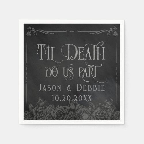 Custom Black and Grey Floral Gothic Wedding Napkins