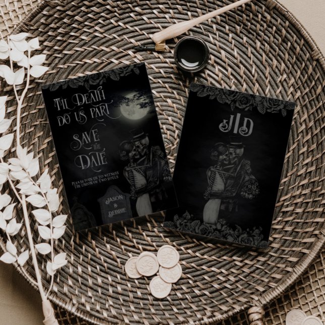 Custom Black and Grey Floral Gothic Wedding Save The Date (Creator Uploaded)