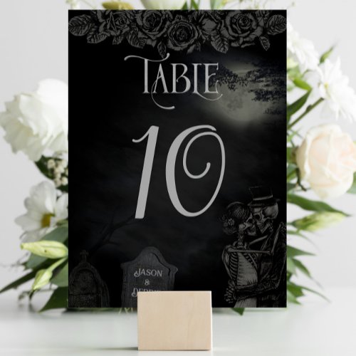 Custom Black and Grey Floral Gothic Wedding Table Number