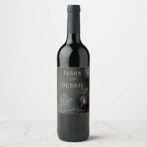 Custom Black and Grey Floral Gothic Wedding Wine Label