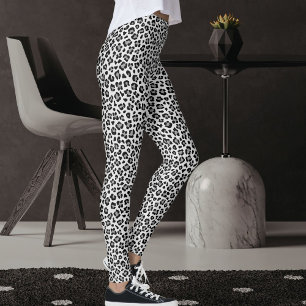 Custom Black And Grey Safari Leopard Print Pattern Leggings
