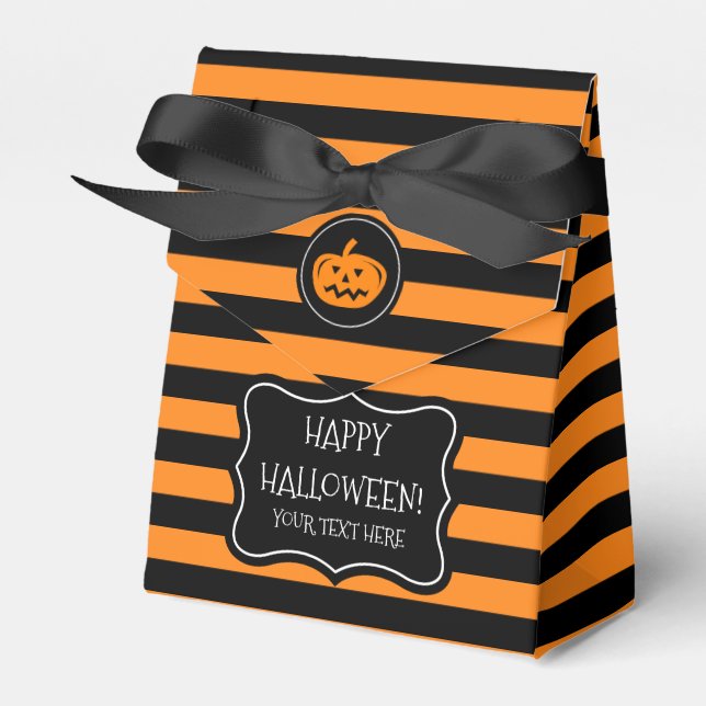 Custom black and orange Halloween party favor box (Front Side)