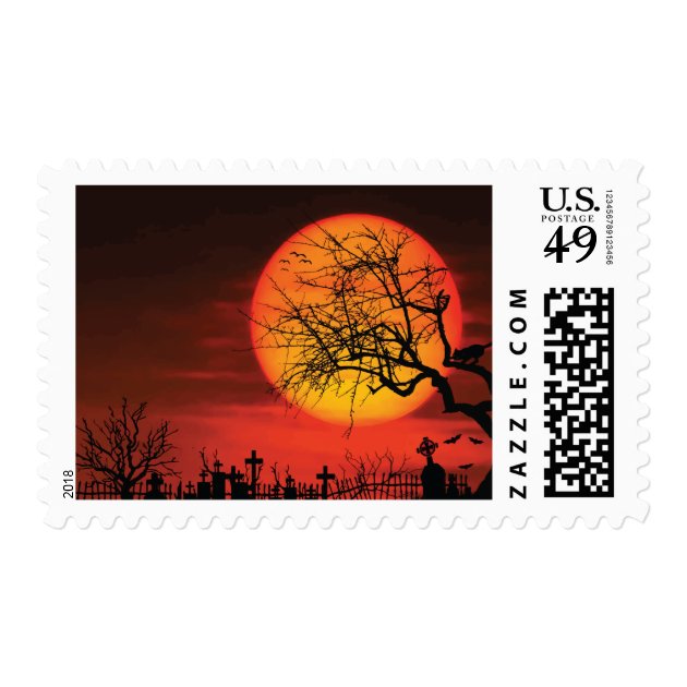 Custom Black And Orange Halloween Stamps At Night
