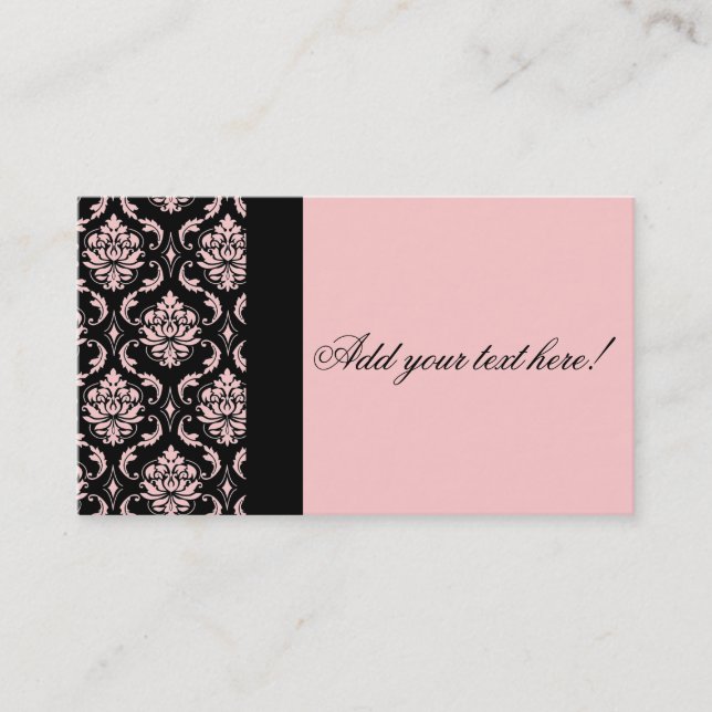 Custom Black and Pink Damask Business Card (Front)