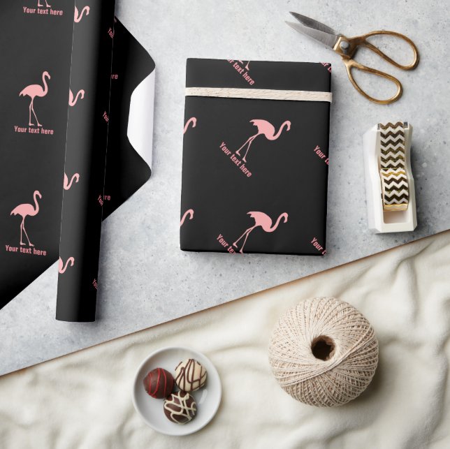 Custom black and pink flamingo bird wrapping paper (Crafts)