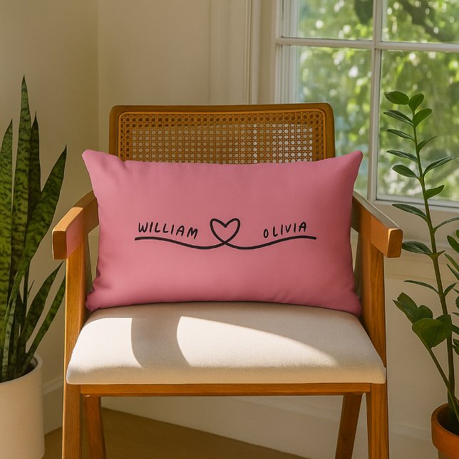 Custom Black And Pink Heart Couple Names Lumbar Pillow (Creator Uploaded)