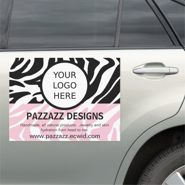 Custom Black and Pink Zebra V2 Car Magnet (In Situ)