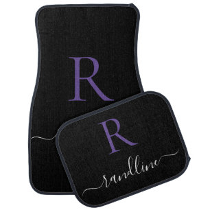 Custom Black and Purple Elegant Monogram Car Mats
