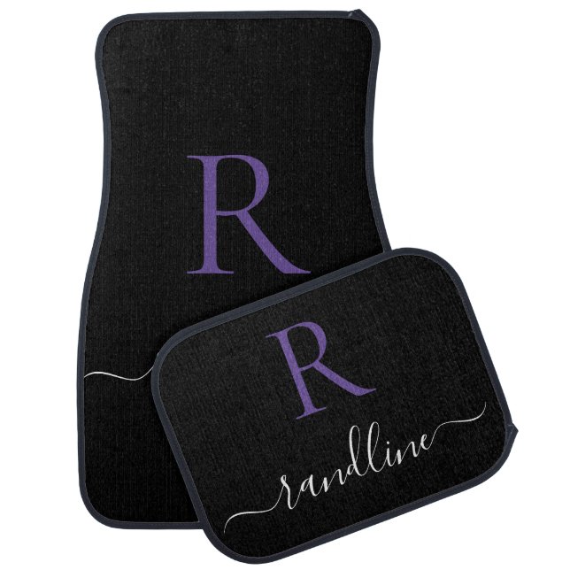 Custom Black and Purple Elegant Monogram Car Mats (Set)