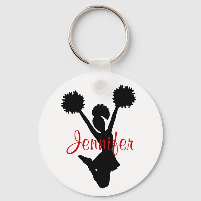 Custom Black and Red Cheerleader Key Chain (Front)