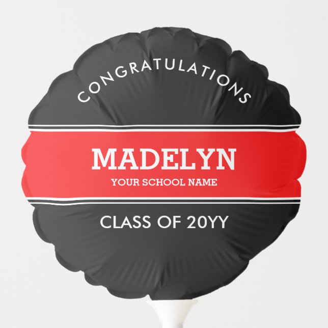 Custom Black and Red Graduation Balloon (Front)