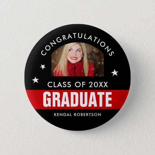 Custom Black and Red Graduation Photo Button