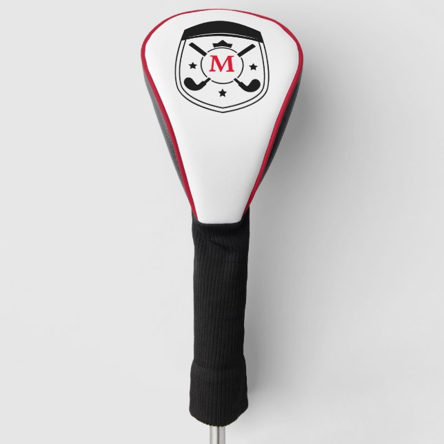 Custom Black and Red Monogram Golf Head Cover (Front)