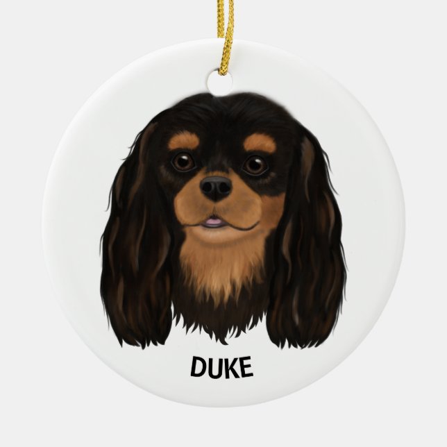Custom Black and Tan Cavalier King Spaniel Ceramic Ornament (Front)