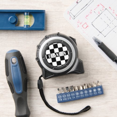 Custom Black And White Abstract Geometric Check Tape Measure
