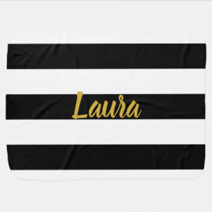 Custom Black and White Baby Blanket with Name
