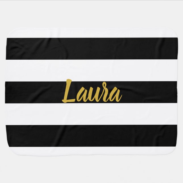 Custom Black and White Baby Blanket with Name (Horizontal)