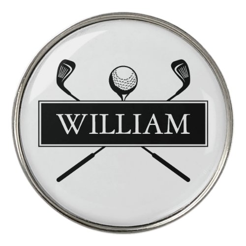 Custom Black And White Ball And Clubs Golf Ball Marker