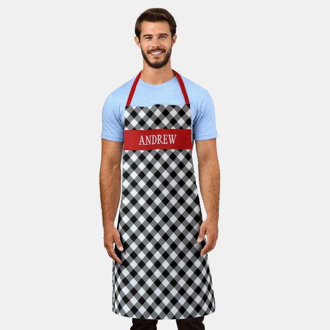Custom Black And White Buffalo Lumberjack Plaid Apron (Worn)