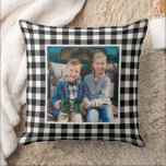 Custom Black and White Buffalo Plaid Holiday Photo Throw Pillow<br><div class="desc">Create your own unique seasonal throw pillow! Custom pillow design features a rustic modern black and white buffalo plaid check pattern framing a favorite square holiday photo - a stylish decoration to display a favorite winter or Christmas memory! 

Photo credit: Sunbeam Photography www.facebook.com/SunbeamPhotography</div>