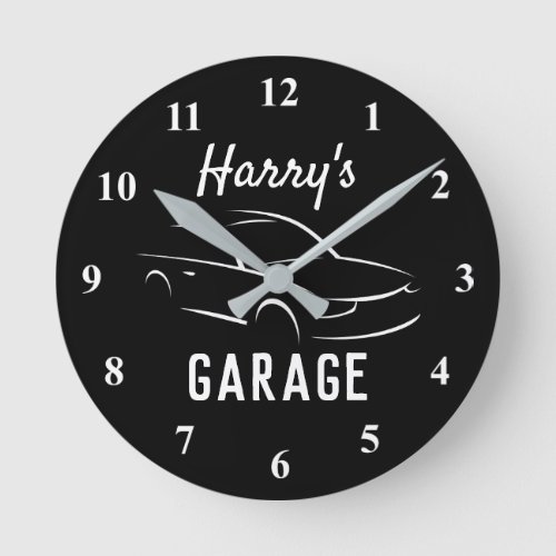 Custom black and white car garage wall clock gift
