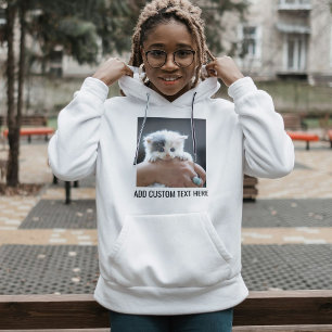 Custom Black And White Cat Lover Kitten Pet Photo Hoodie
