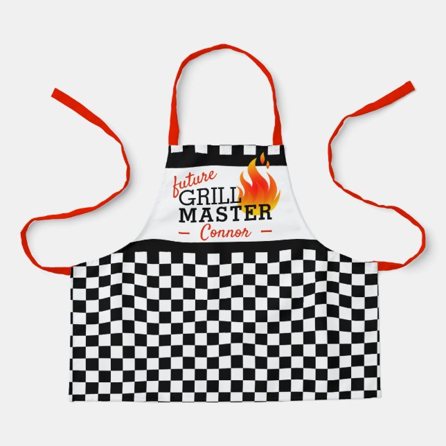 Custom Black And White Checkered Flag Pattern Apron (Front)