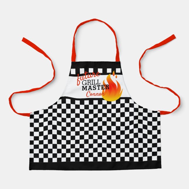 Custom Black And White Checkered Flag Pattern Apron (Front)