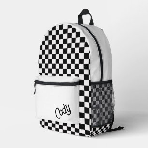 Custom Black and White Checkered Printed Backpack