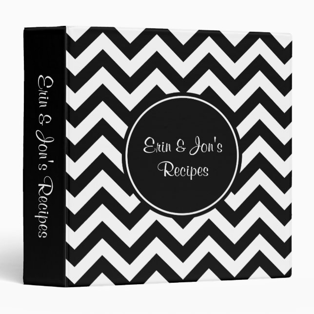 Custom Black and White Chevron Pattern 3 Ring Binder (Front/Spine)